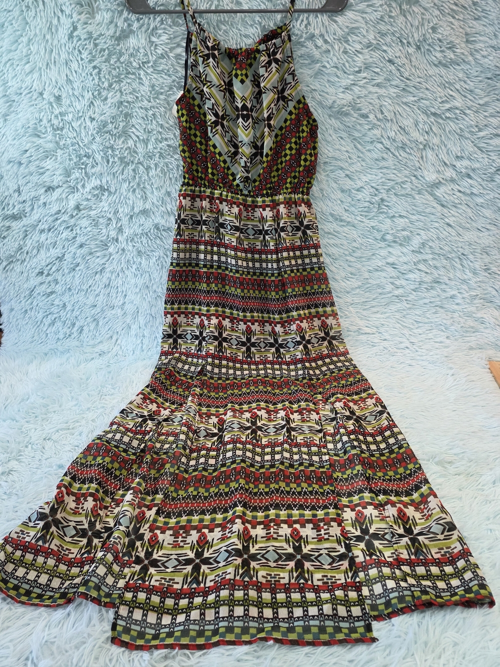 Angie Sleeveless Maxi Dress S - Tribal Geometric Print Vibrant Boho Resort Wear